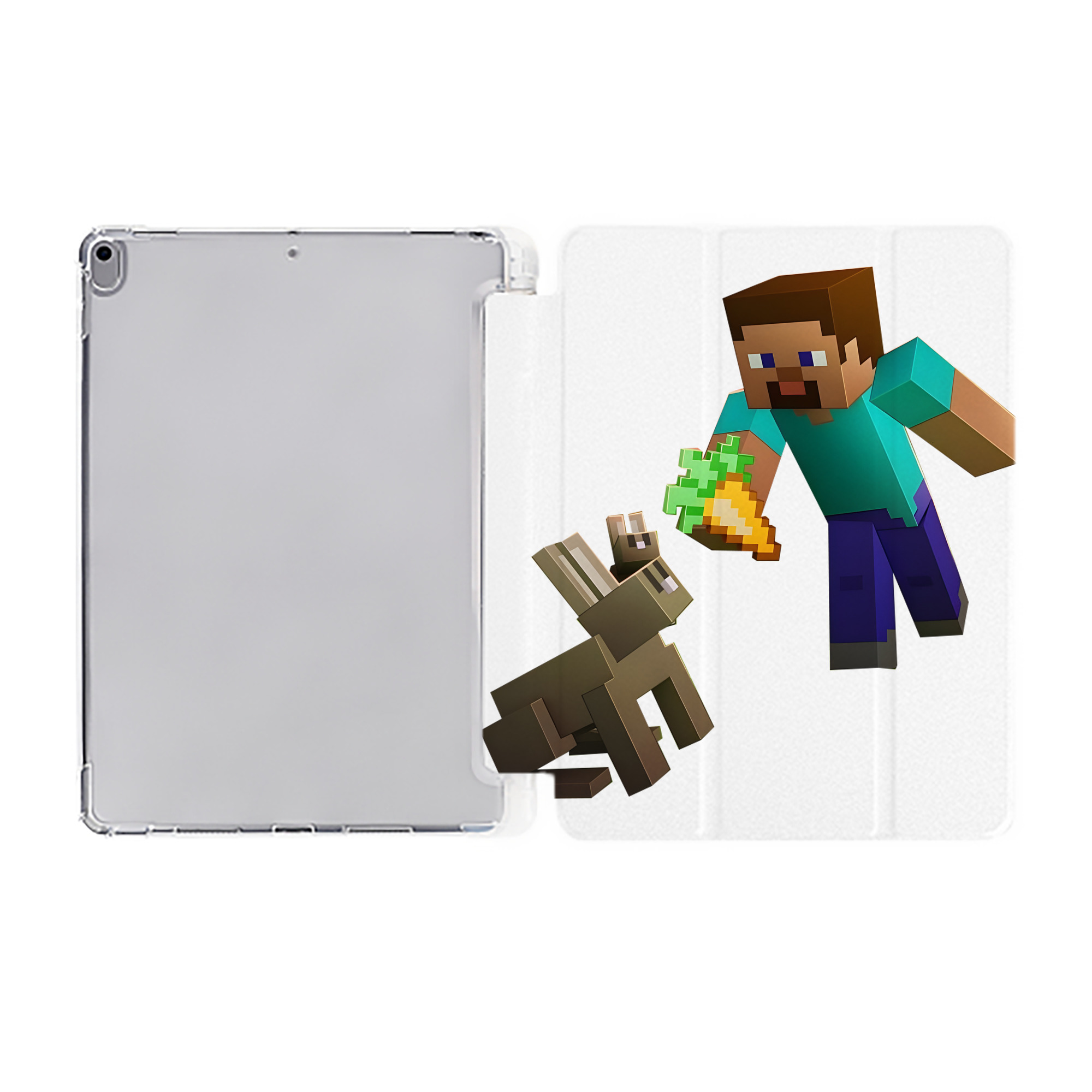 （画像用） マインクラフト ブロックの世界 Minecraft MC Block world IPad ケース ペン収納付き 三つ折りスタンド PUレザー×シリコン 対応機種9.5/10.5/10.9インチ